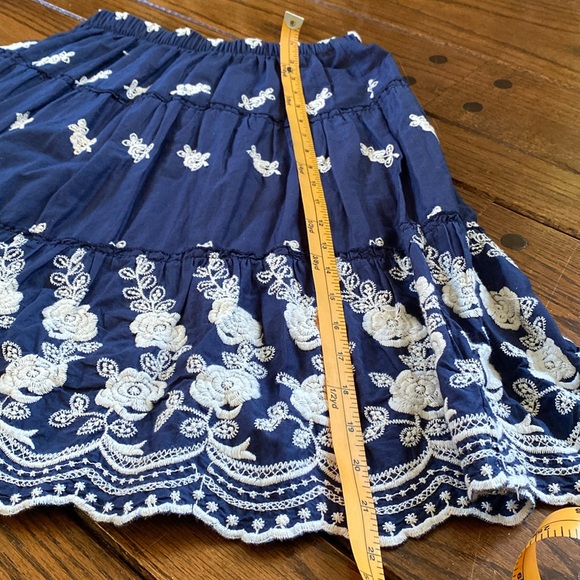 Blue Floral Embroidered Flare Skirt • Boho / Festival / Ruffle Midi - Picture 9 of 9